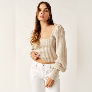 Free People Katie Ribbed Knit Square Sweater Top - S